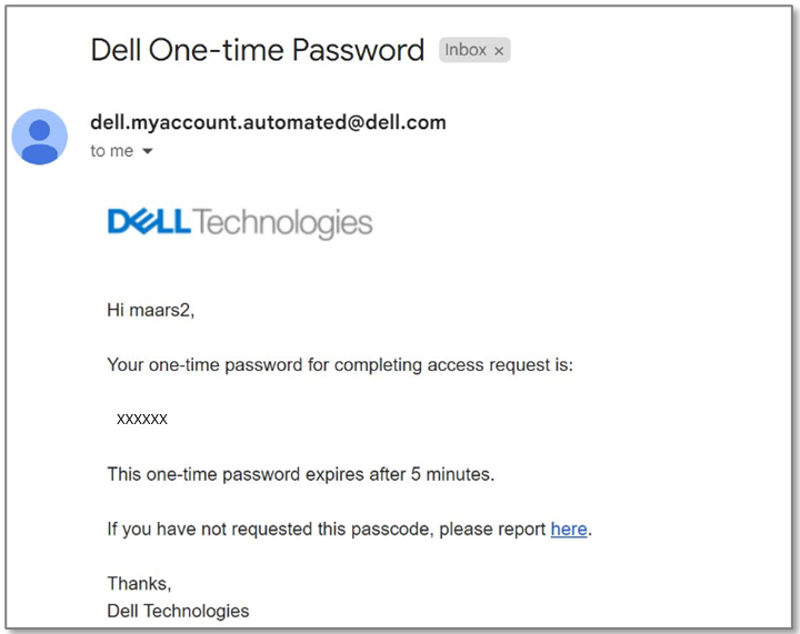 Example of One-Time Password email