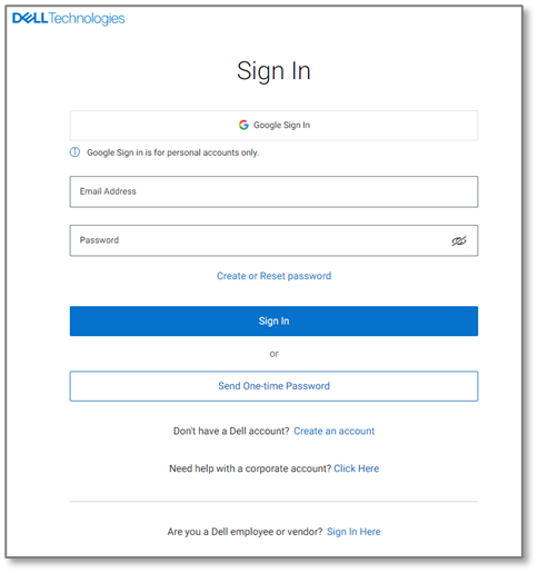 Dell.com påloggingssiden