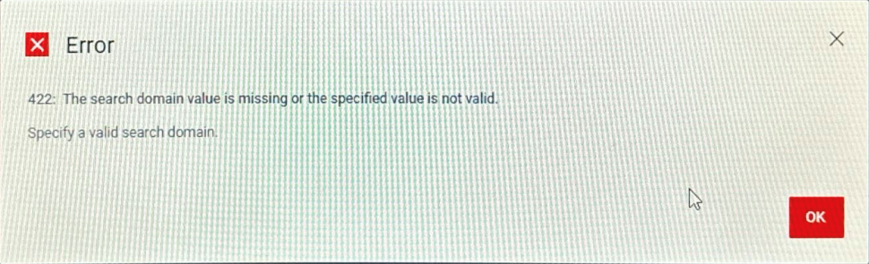 Captura de pantalla del mensaje de error