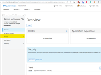 Klikněte na Spravovat na bočním panelu