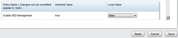 Для политики включения управления самошифрованием задано значение «False»