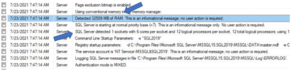Screenshot of Physical Server Memory and Number of Server Cores