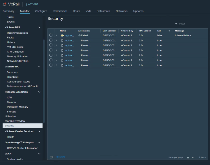 Screenshot showing tpm attestation failure.