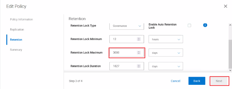 Maximum Retention Lock set to more than 1827 days