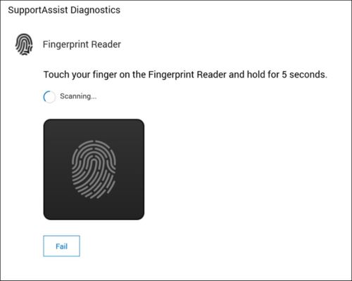 Diagnostyka czytnika linii papilarnych SupportAssist nie wykrywa dotyku użytkownika przy pierwszej próbie