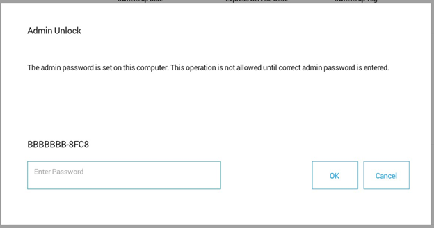 Admin password and OK button