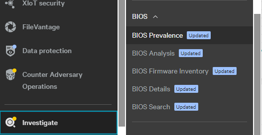 Selecting Investigate and then BIOS Prevalence