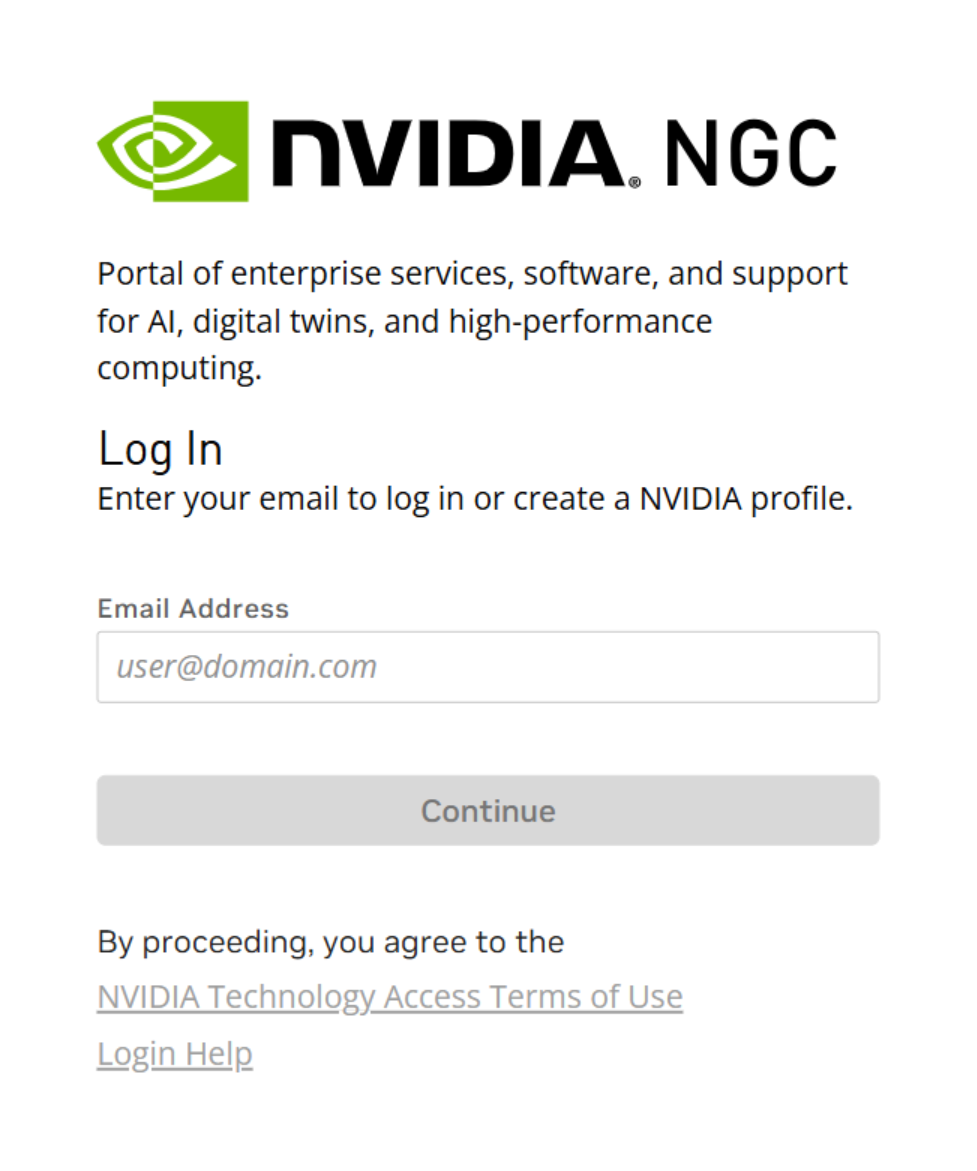Página de login da NVIDIA