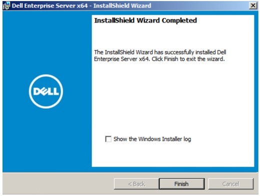 Skærmbilledet Dell Data Protection Enterprise Edition Server InstallShield Fuldført