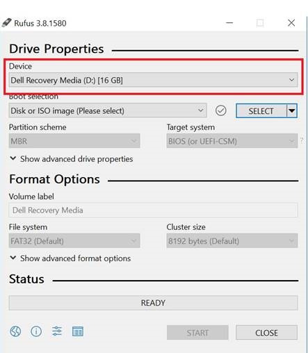 Seleccionar la unidad flash USB