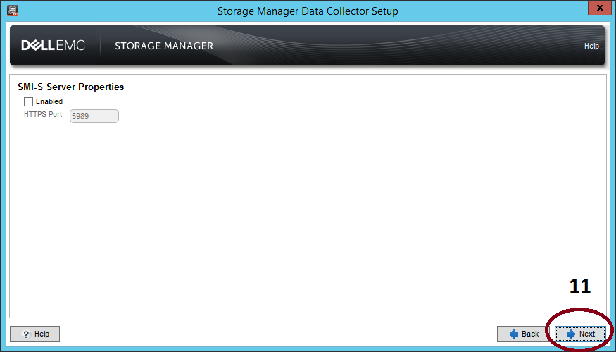 Écran de configuration de Storage Manager Data Collector - option SMI-S