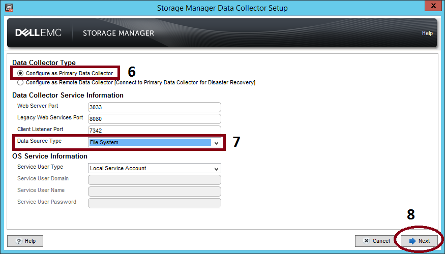 Schermata 1 di configurazione di Storage Manager Data Collector