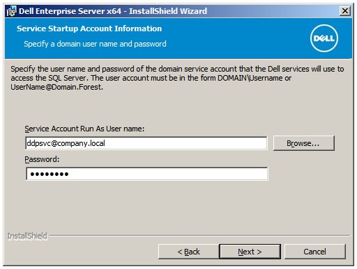 Pantalla de información de la cuenta de inicio del servicio