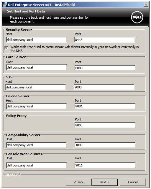 Het scherm host- en poortdata instellen