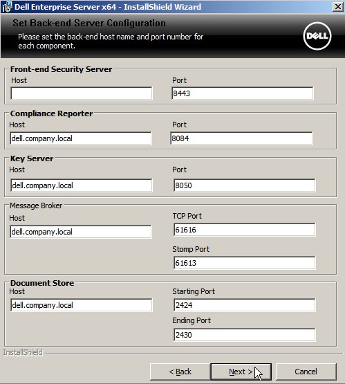 Configuratiescherm back-endserver