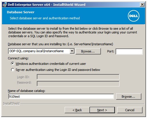 Skjermbilde for databaseserver