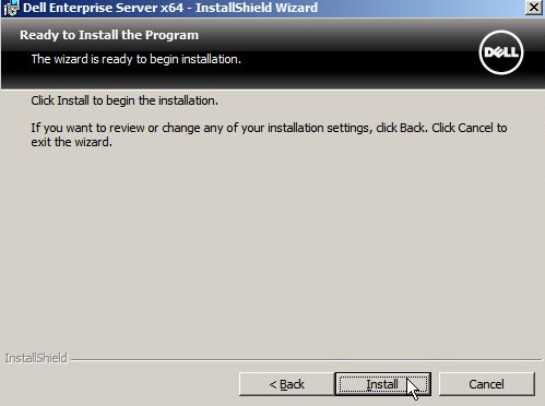 Ekran gotowości do instalacji serwera Dell Data Protection Enterprise Edition