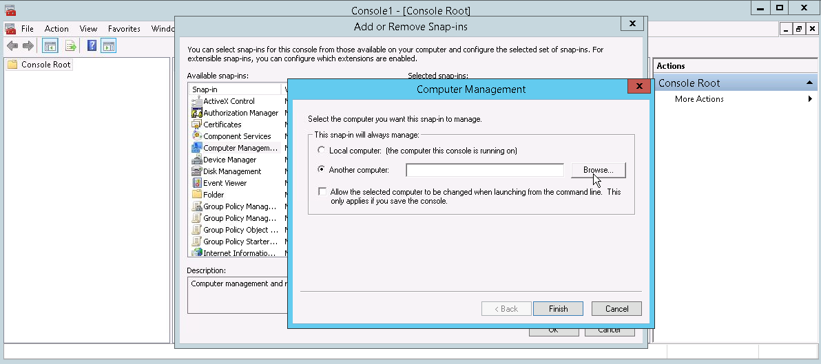 Computer management screen