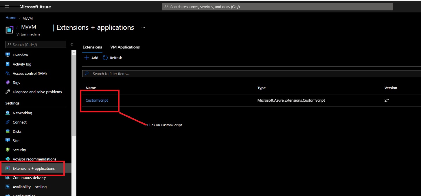 Select 'Extensions + Applications' from VM configuration