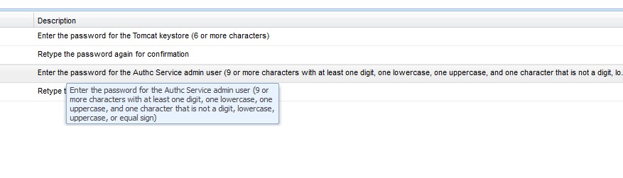 Password requirements screen