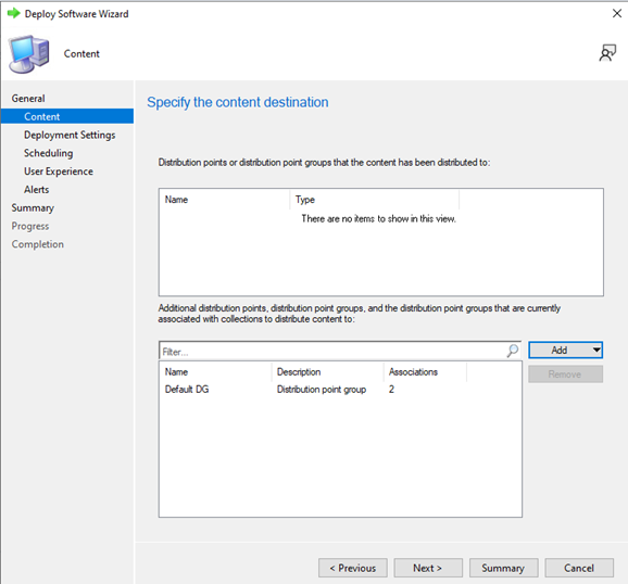 Clicking Next from the Content page