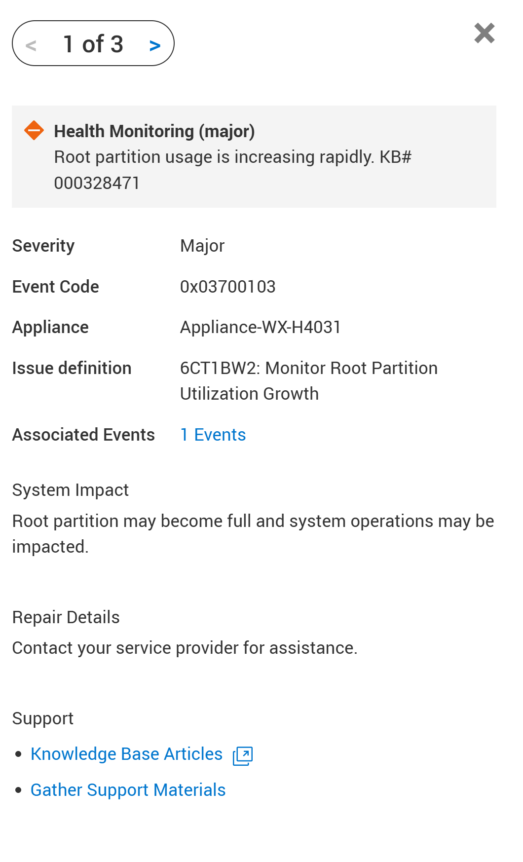 screenshot of error alert