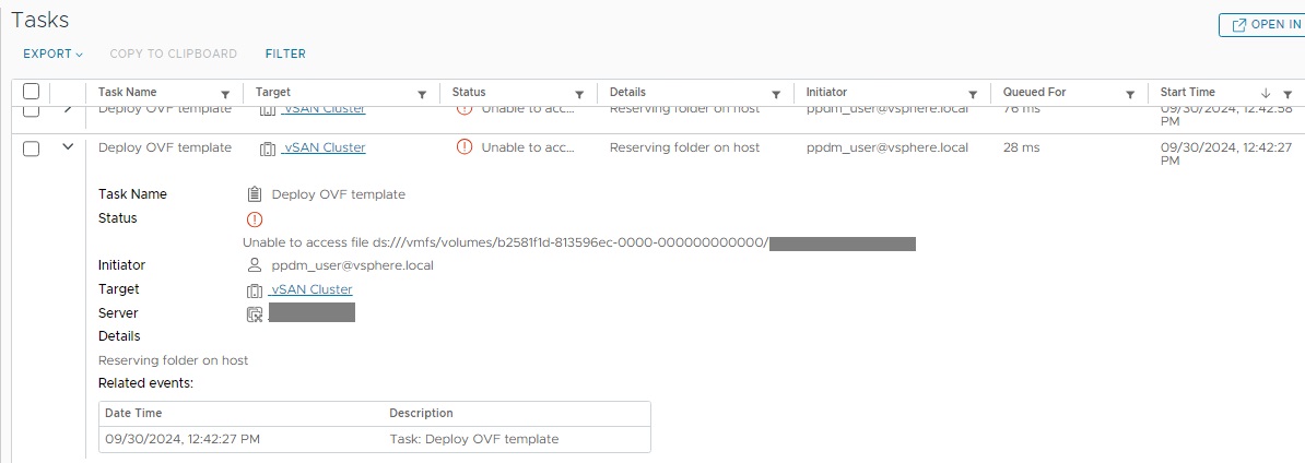 vSphere Web Client reporting node deployment error