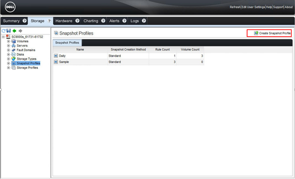 Создание профиля моментального снимка