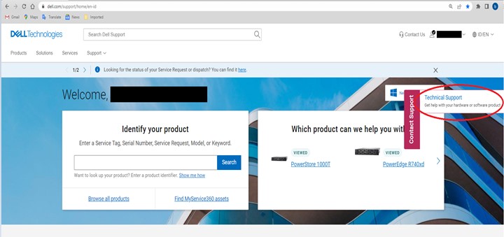  Select the Technical Support option from the right tab