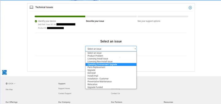 For code/OE upgrades, choose Operating Environment Upgrade.