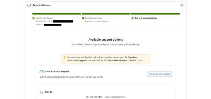 4. From the Available support options, select Create Service Request.