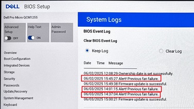 An Alert! Previous fan failure message may display in the event log