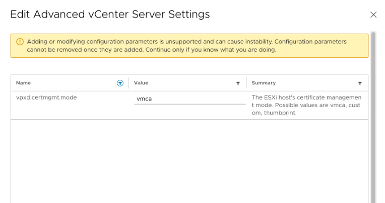 Image of vSphere Client - Advanced Settings.