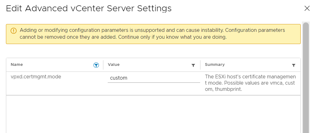 Image of vSphere Client - Advanced Settings.