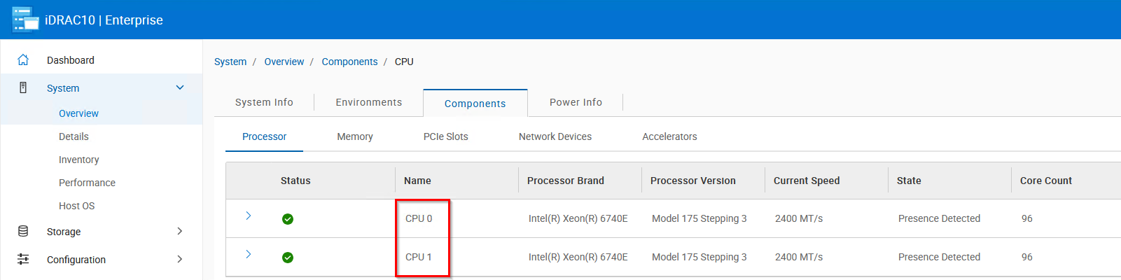 Afbeelding 1: Voorbeeld van CPU-indexering in iDRAC10
