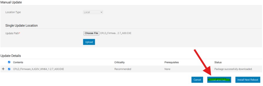 Pagina di aggiornamento del firmware iDRAC