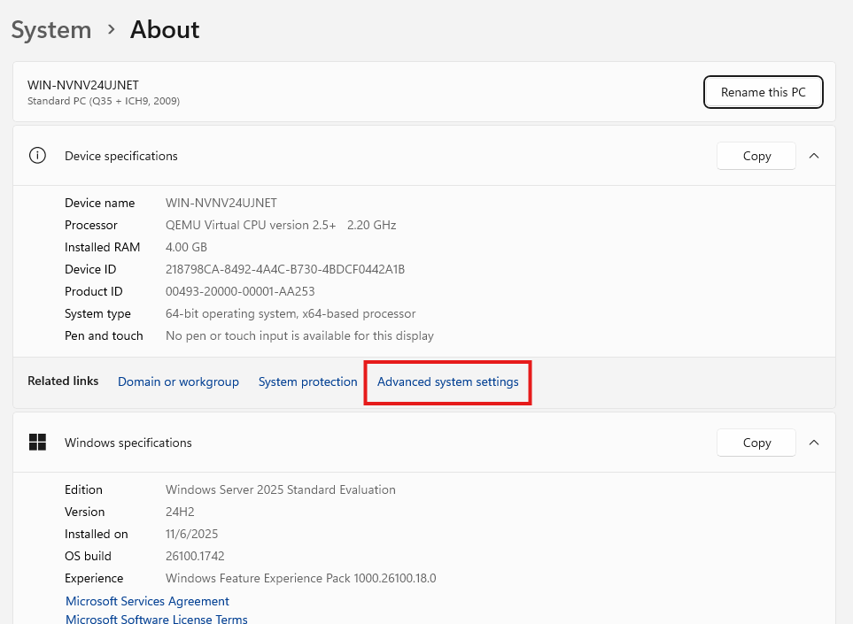 click Advanced system settings