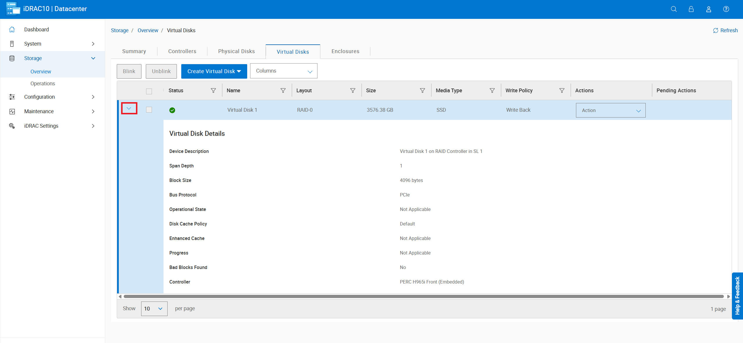 Virtual disk details