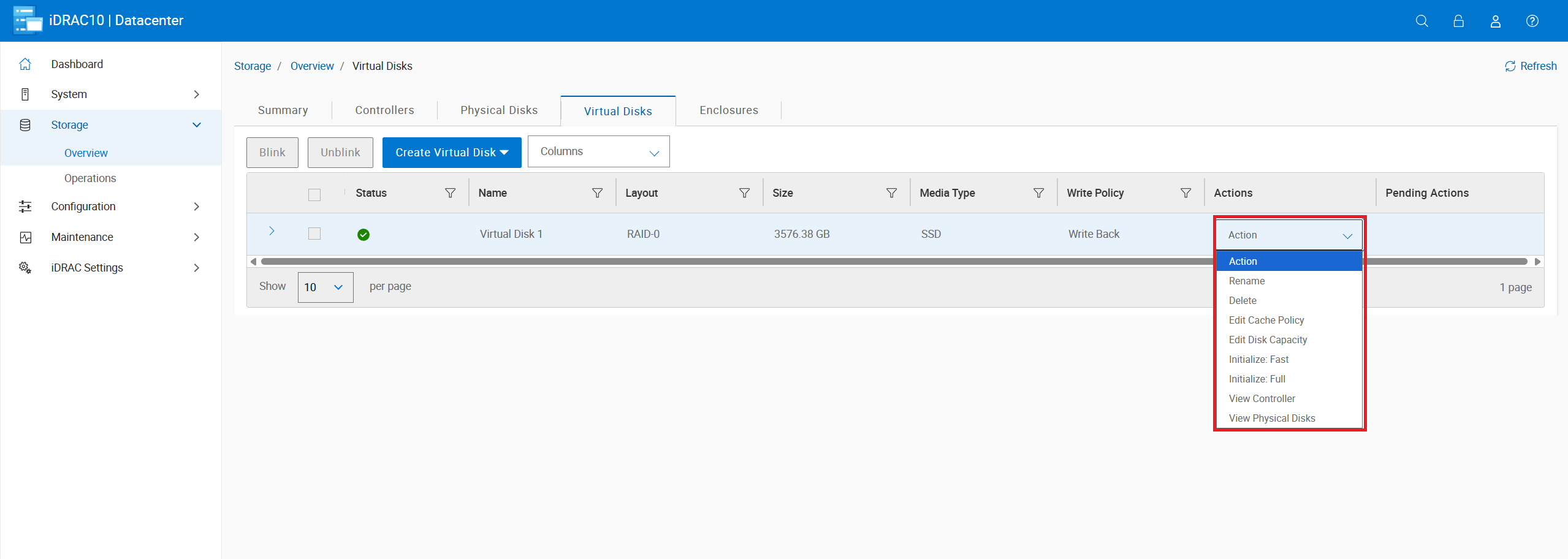Virtual disk actions