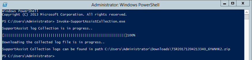Powershell example output showing completed collection