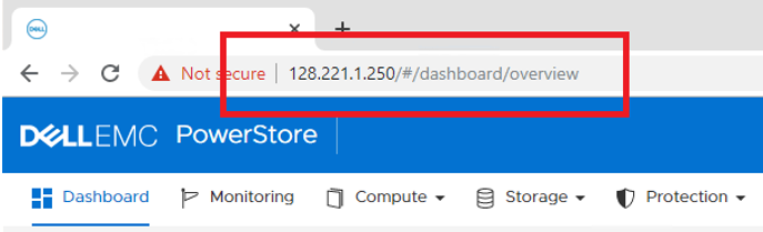 Indirizzo dell'interfaccia utente di PowerStore Manager