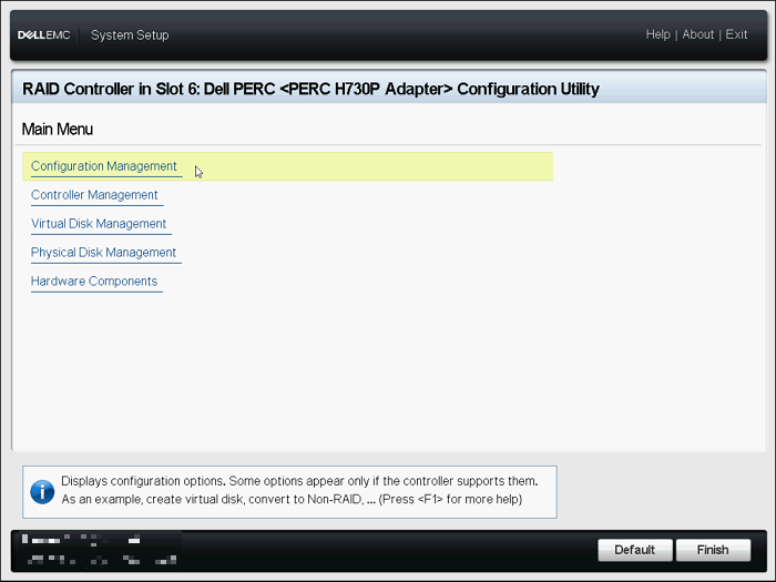Menú principal Configuration Utility