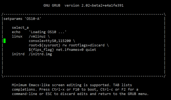 Nabídka editoru GNU GRUB 10.5.0.x nebo starší