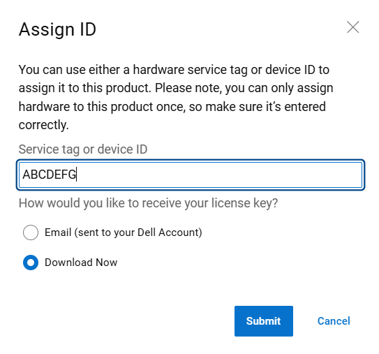 Provide Service Tag to assign