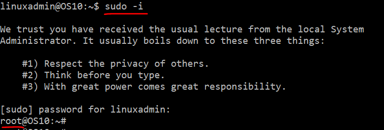 user "linuxadmin" logged in