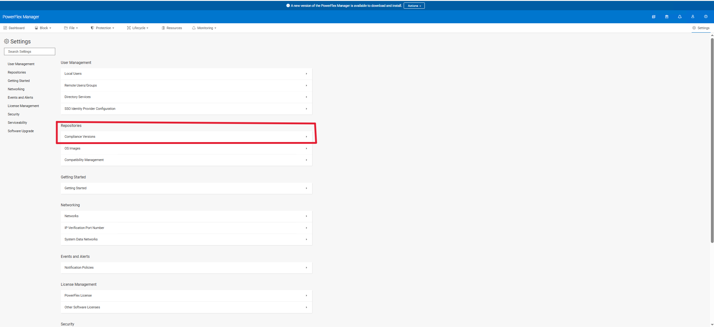  Repositories => Compliance Versions&nbsp;
