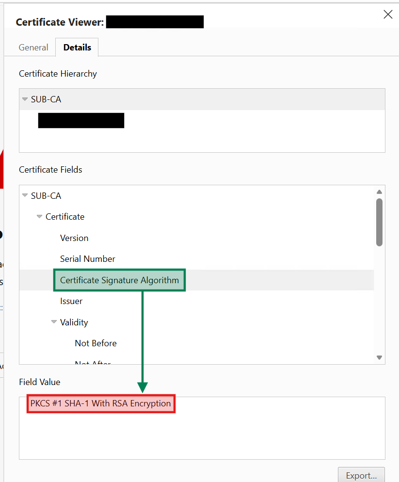 Web server certificate chain where certificate authority is using SHA-1 algorithm
