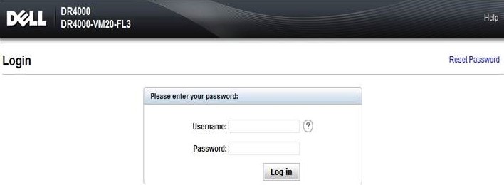Pantalla de inicio de sesión de la interfaz de administración web de DR