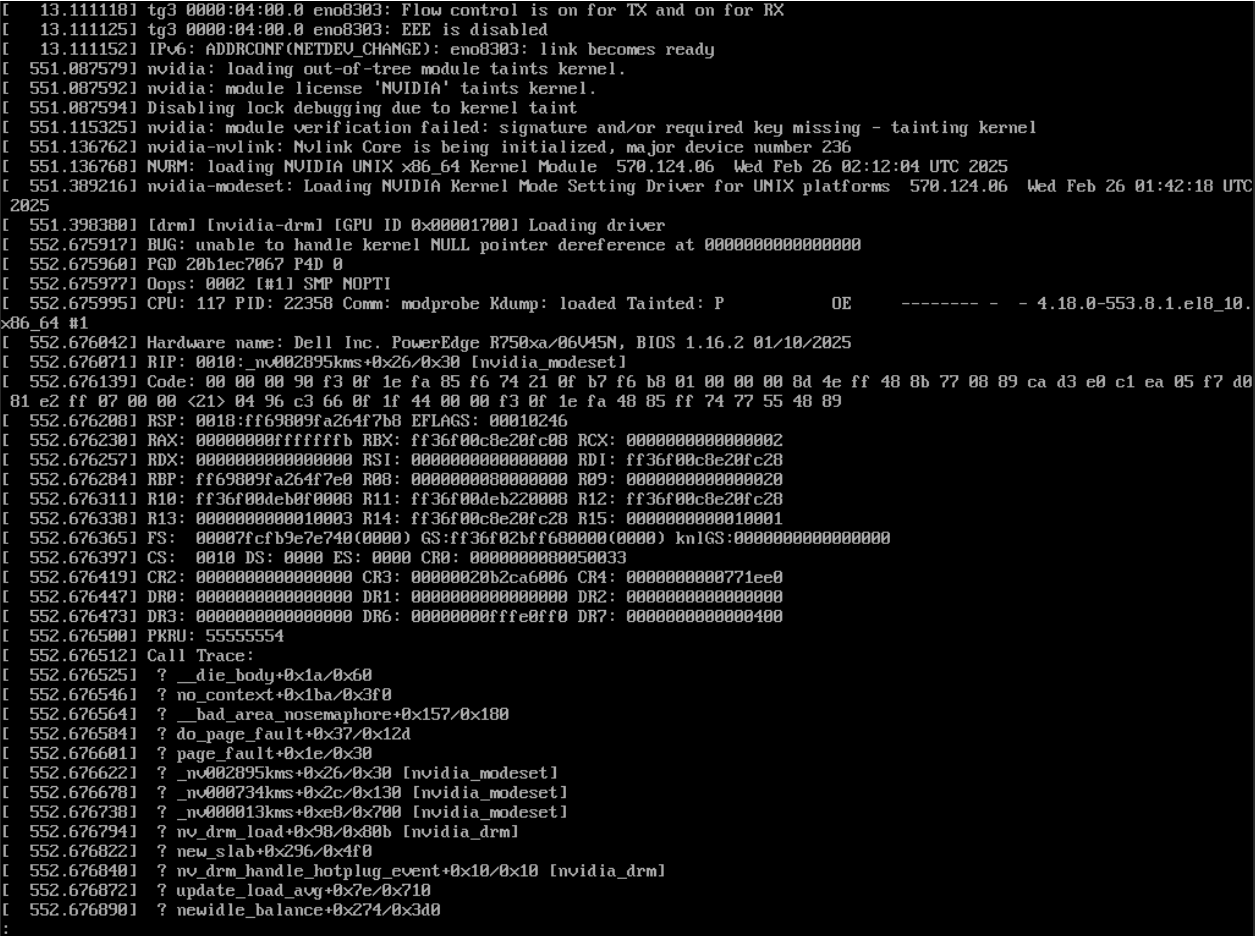 output from dmesg log 