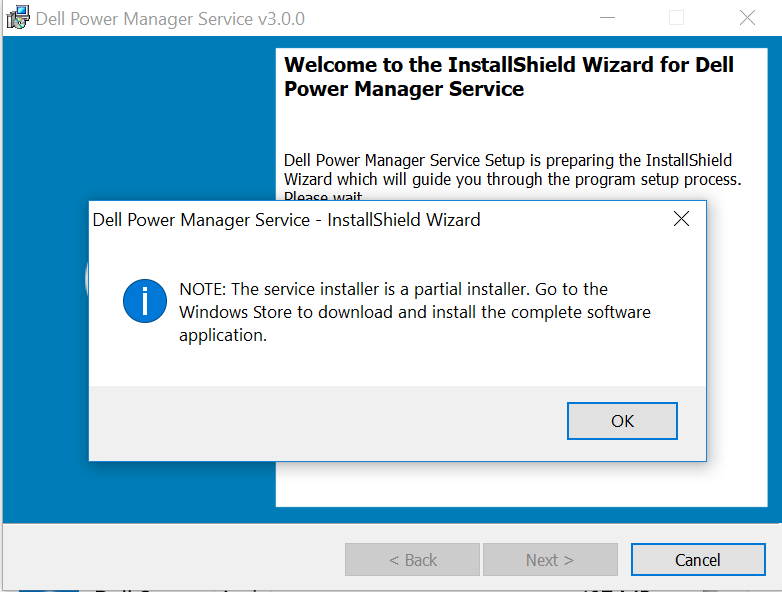 Mensaje de Dell Power Manager